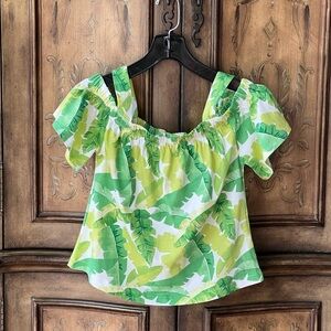 Zara Girls NWT White Green Leaf Print Off-Shoulder Tee Sz 10/11/12